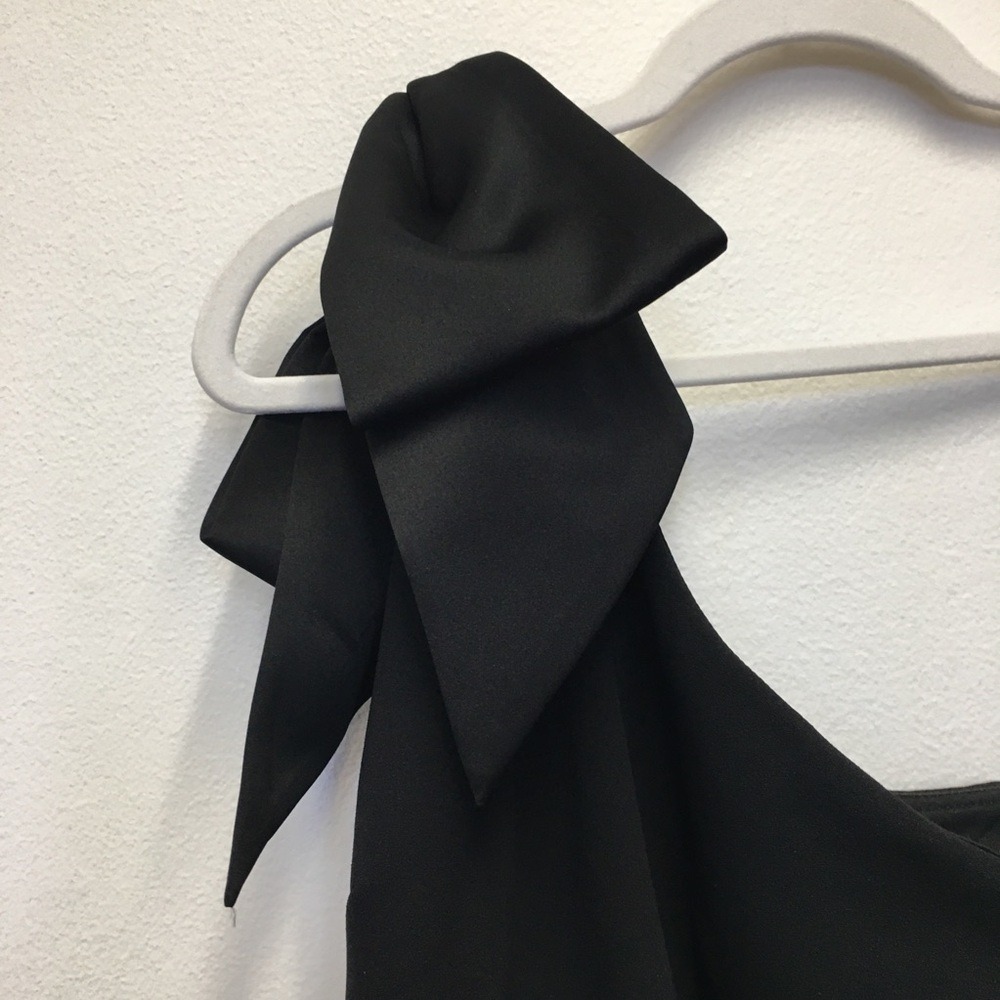 Eliza J One Shoulder Bow Long Gown 16 Black Formal Wedding Guest Gala Prom Party - Picture 2 of 13